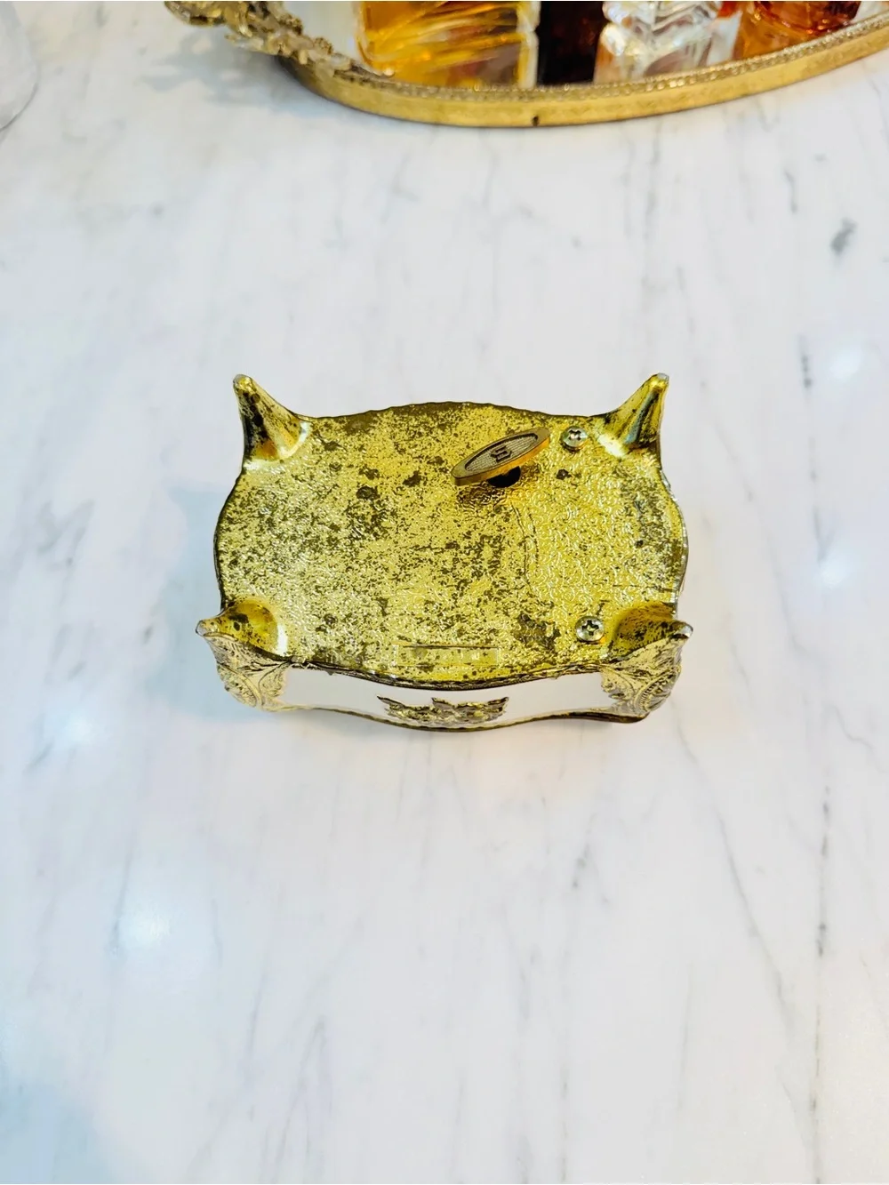 Vintage Porcelain & Enamel Cat Trinket Jewelry Box